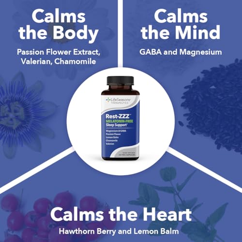 LifeSeasons Rest-ZZZ chamomile and passionflower image evokes gentle pre-bed relaxation.
