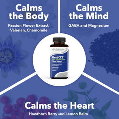 LifeSeasons Rest-ZZZ chamomile and passionflower image evokes gentle pre-bed relaxation.
