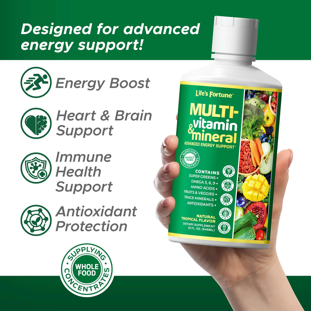 Life's Fortune liquid multivitamin bottle closeup highlights clean ingredients