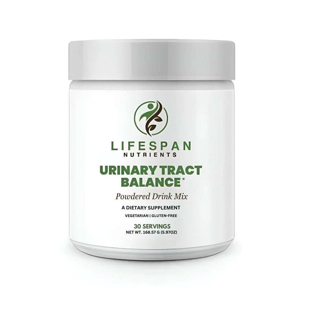 LifeSpan Nutrients D Mannose with Cranberry Probiotics bottle on counter promotes urinary balance.