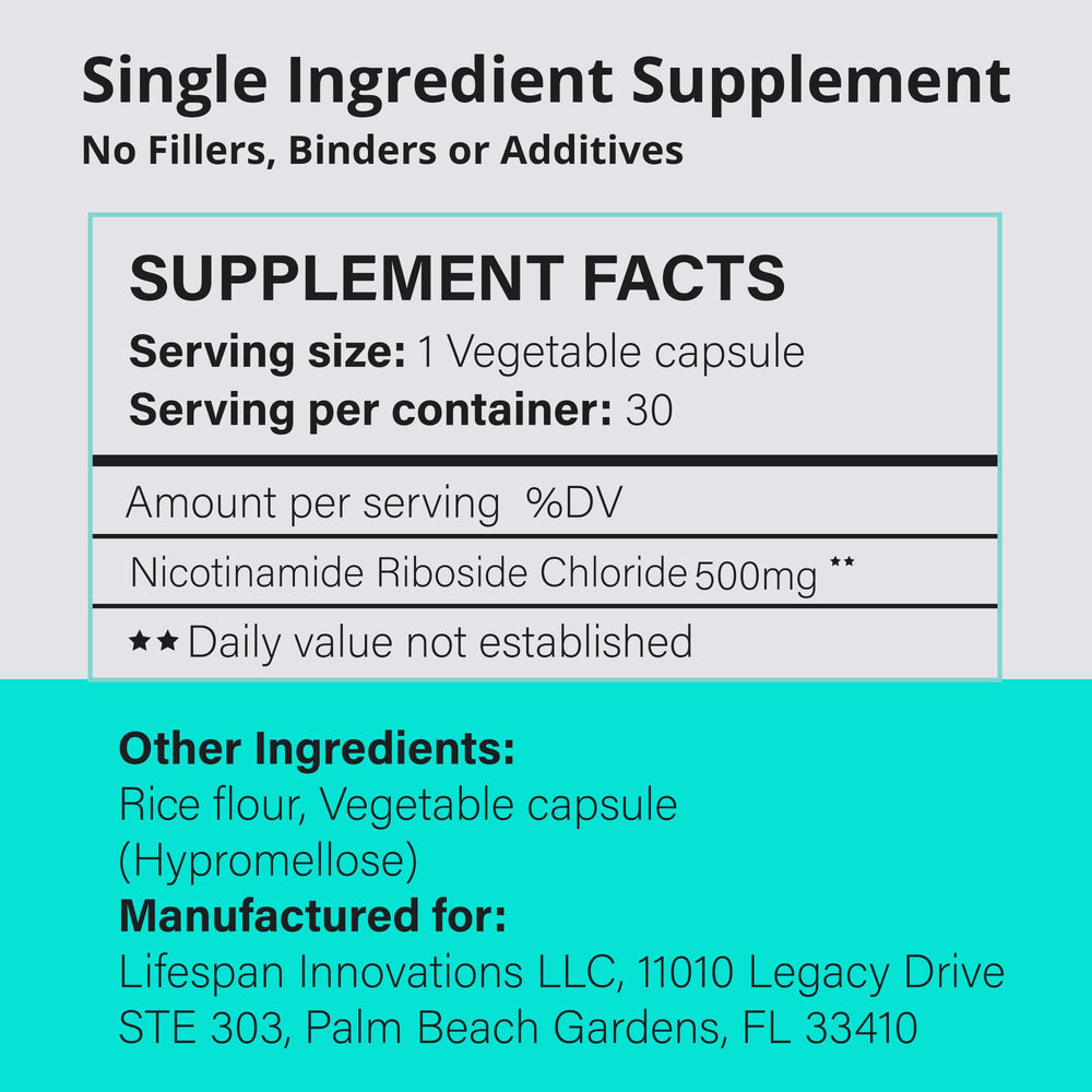 Lifespan Innovations Pure NR 500mg USA manufacturing stamp on bottle