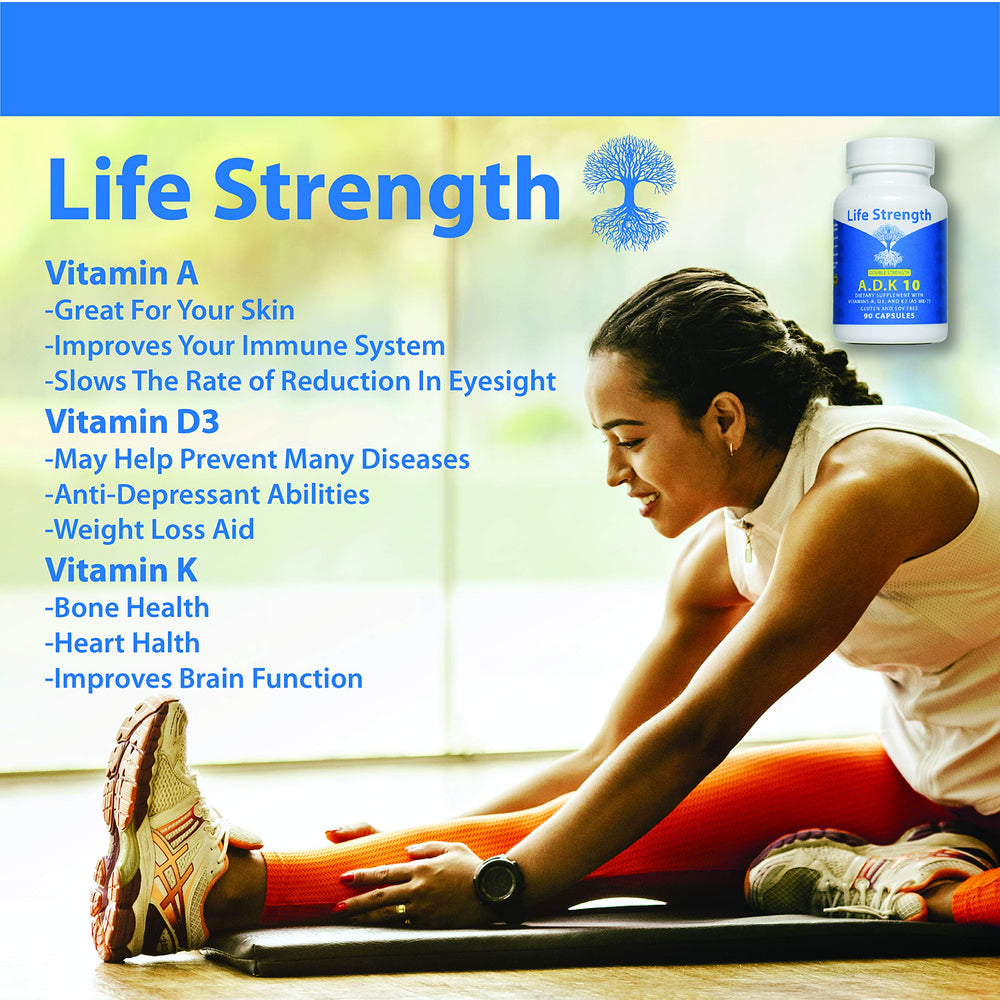Close-up of LifeStrength ADK 10 capsules, small and easy to swallow for daily use.