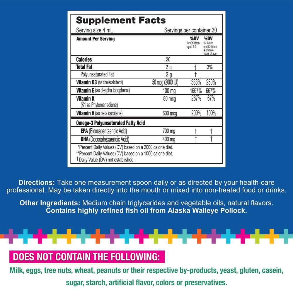 Lifetrients Speak+D Pure Oil lemon ingredients label highlights omega-3 and vitamins for essential nutrition.
