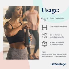 LifeVantage AXIO glass with prepared drink showing vibrant color and energy.