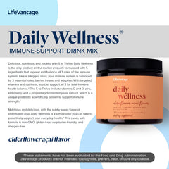 LifeVantage Daily Wellness ingredients label featuring elderflower and acai