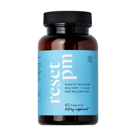 LifeVantage Reset PM bottle front showing packaging for calm evenings and sleep prep