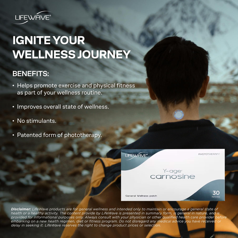 LifeWave Y-Age Carnosine patches worn in sleeve for discreet use during workouts.