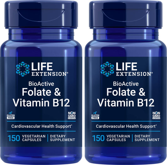 Life Extension BioActive Folate & B12 bottle showing active vitamins for brain health