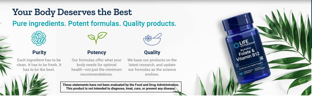 Vegetarian-friendly Life Extension BioActive Folate & B12 for daily wellness