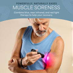 LifePro blue-red torch side handheld for precise treatment during workouts.