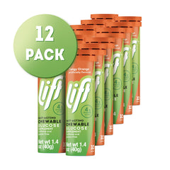 Lift Glucose artificial colors and sweeteners-free chewables in clear packaging.