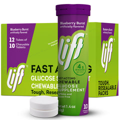 Lift Glucose blueberry chewables on-the-go energy for sports and study.