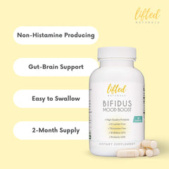 Lifted Naturals Probiotics bottle with glass of water suggests daily use.