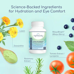 Lightbody Total Eye Health softgels closeup; easy-to-swallow capsules.
