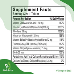 LightSpring bottle label close-up highlighting vitamin C and B complex details