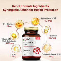 LIIFE Methylcobalamin PQQ cherry-chewable package closeup emphasizes flavor and convenience.