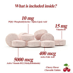 LIIFE Methylcobalamin PQQ tablet closeup highlights potent PQQ for mitochondrial energy.