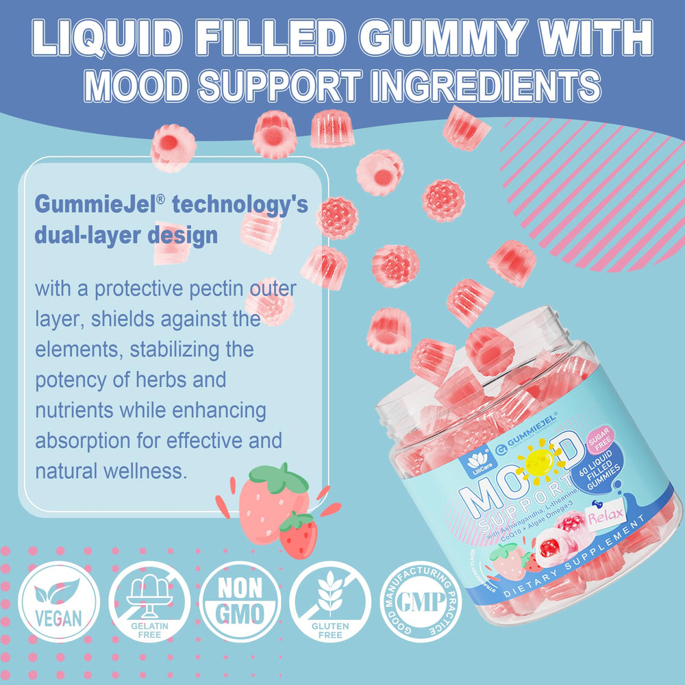 LILICARE Calm Gummies gummiejel closeup emphasizes the blended ingredients.