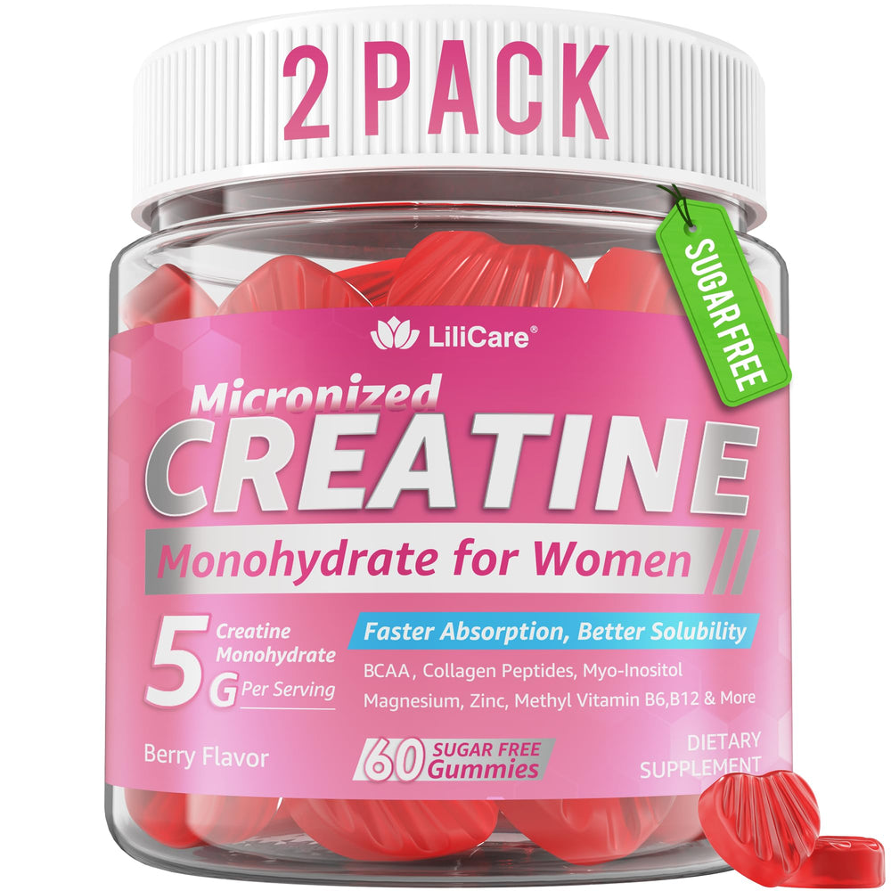 LILICARE Creatine Women Gummies jar highlights convenient energy support during workouts.