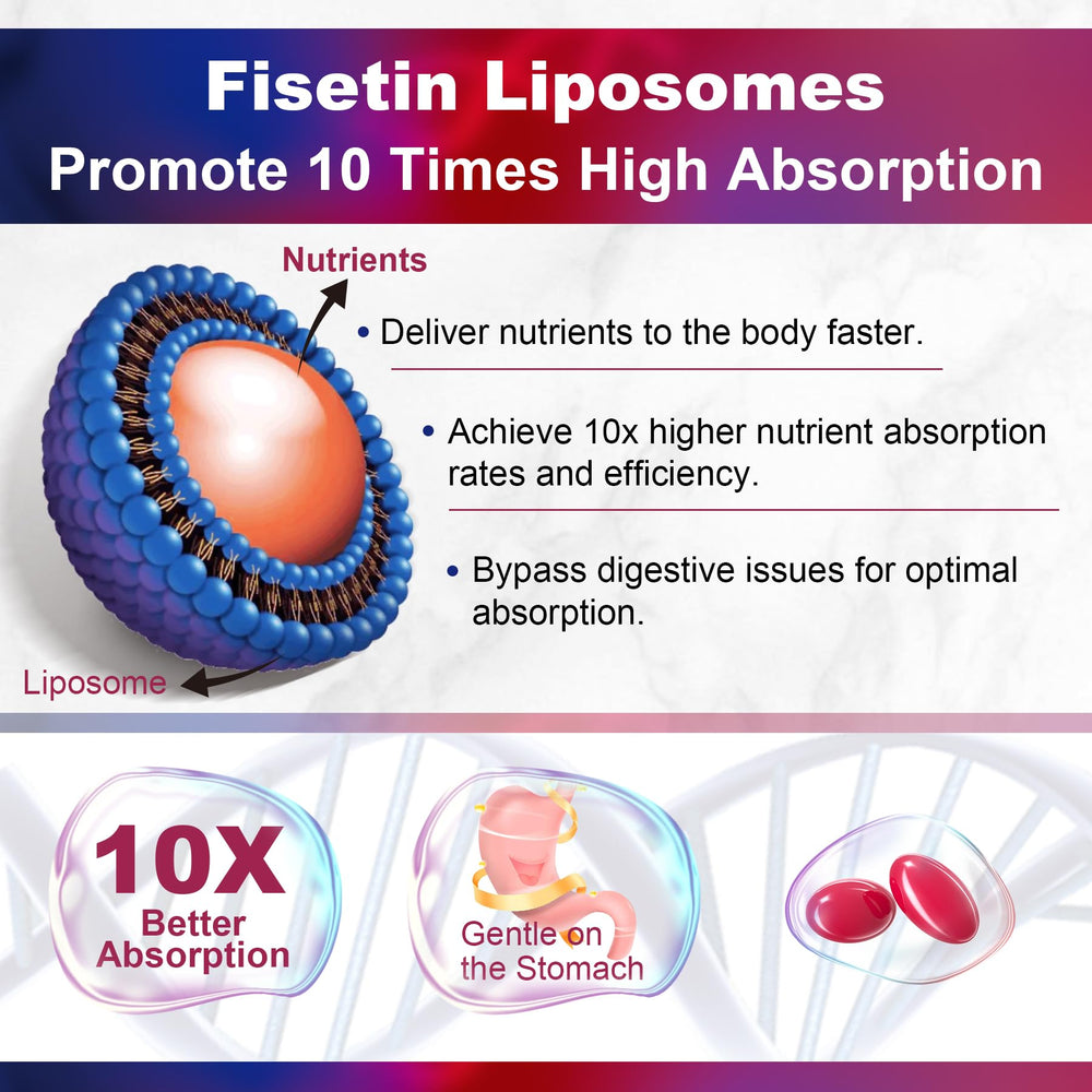 LILICARE Fisetin softgels closeup reveals smooth capsules with liposomal coating.