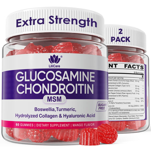 LILICARE Glucosamine Chondroitin Gummies bottle with mango flavor for joint comfort