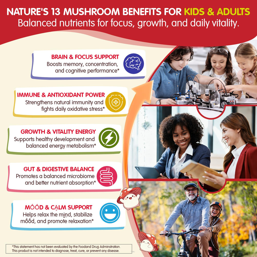 LILICARE immune-support mushroom blend image conveys balanced immunity and gut wellness.