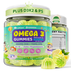 LILICARE Kids Omega-3 gummies in lemon flavor for brain support and healthy development.