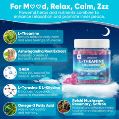 LILICARE L-Theanine Calm Gummies show blueberry flavor for a tranquil mood.