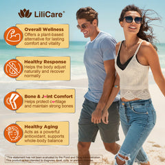 Packaging showing pepper and ginger components in LILICARE turmeric chews