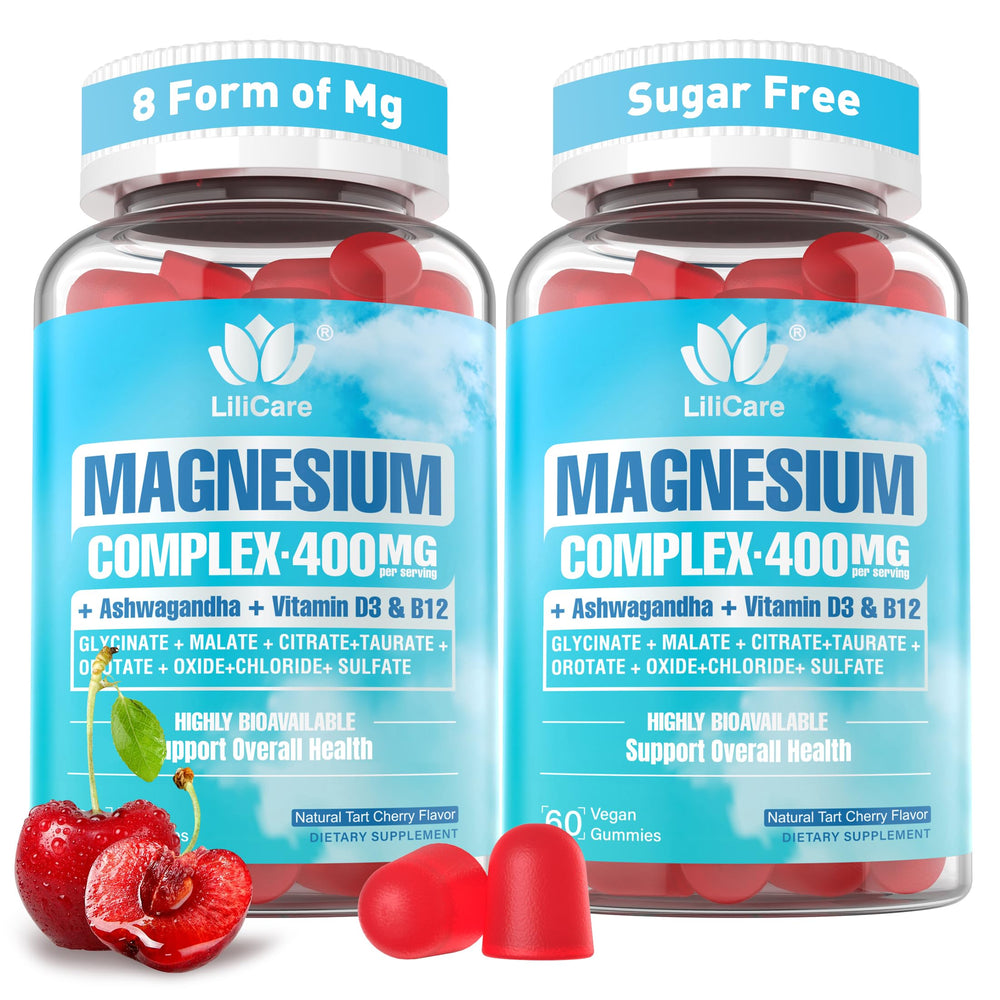 LILICARE Magnesium Complex Gummies bottle displayed with 400 mg calm formula