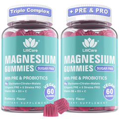 LILICARE Magnesium Complex Gummies jar with blueberries for daily wellness support