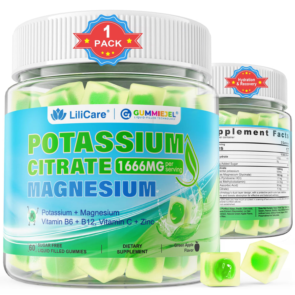 LILICARE Potassium Citrate Gummies bottle front for daily electrolyte support.