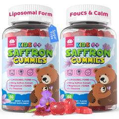LILICARE Saffron for Kids Gummies bottle showing calm mood support for children.