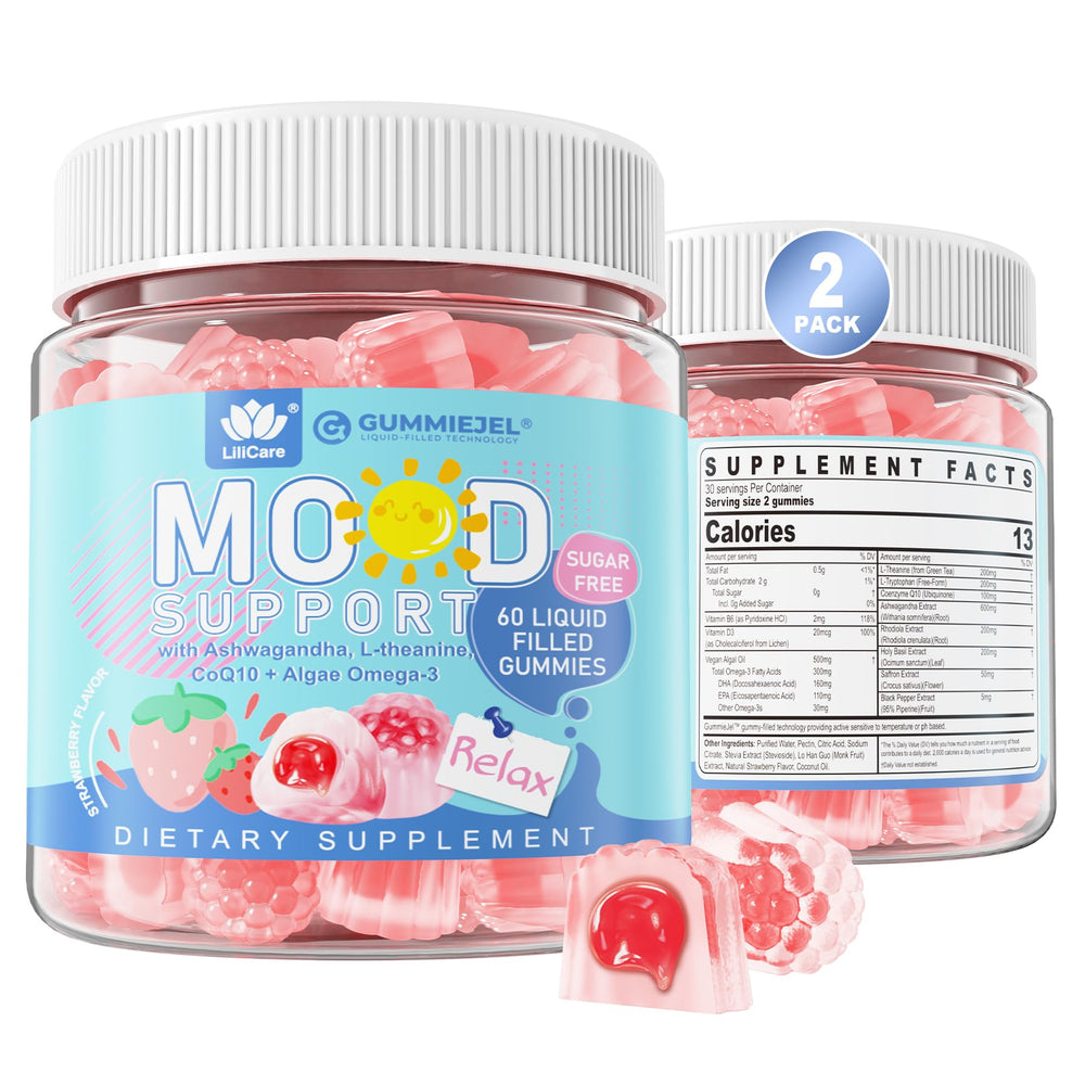LILICARE sugar-free Ashwagandha mood gummies in a jar for calm support