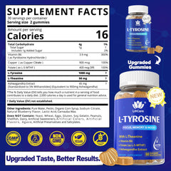 LILICARE Tyrosine bottle front shows label and blueberry flavor cue for focus