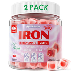 LILICARE Vegan Iron Gummies peach bottle shows sugar-free energy support.