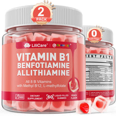LILICARE Vitamin B1 Complex Gummies on bottle for daily energy support and nerve health.