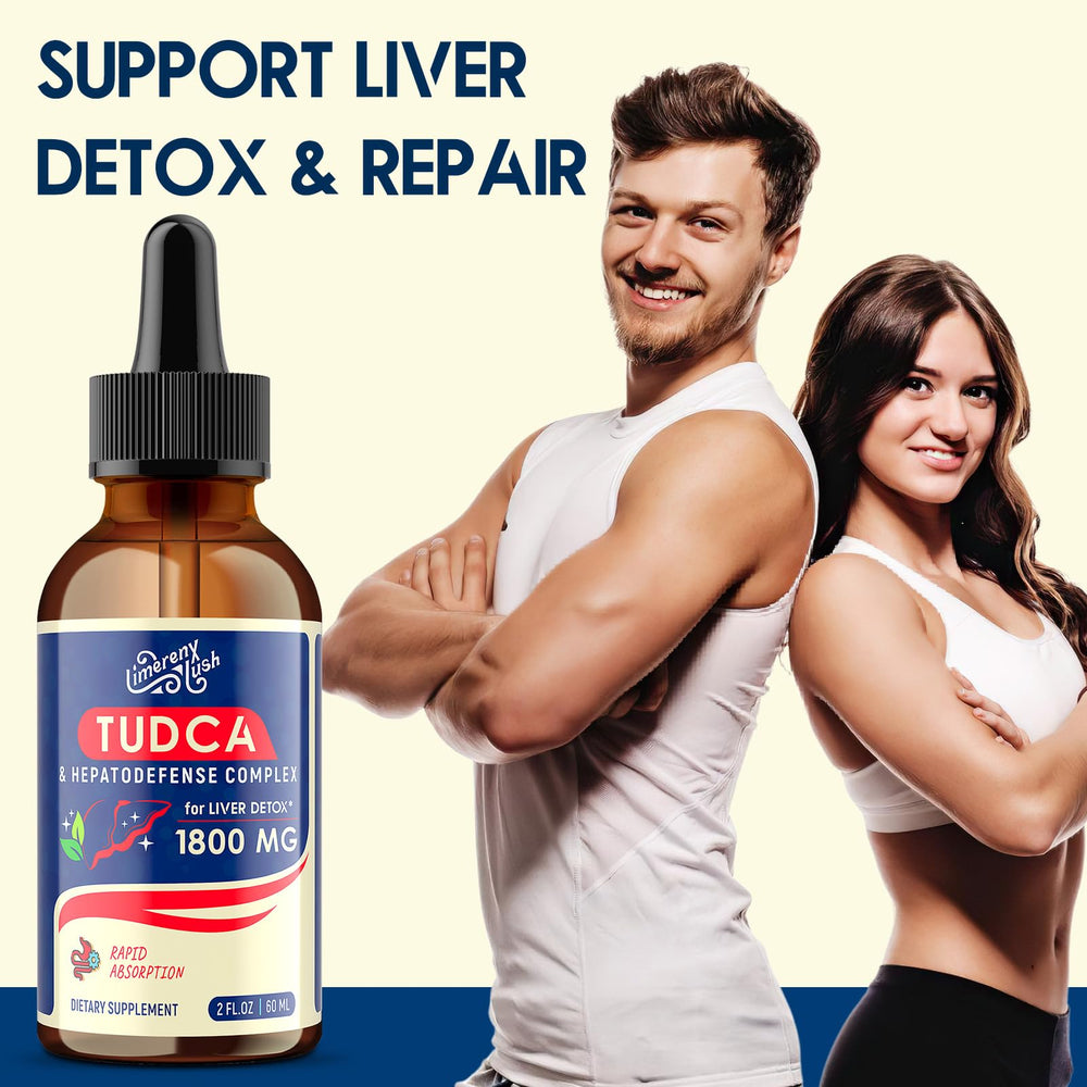 LimerenxLush TUDCA Liver Support Drops daily-use packaging supports vegan and clean diet preferences.