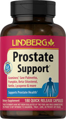 Lindberg Prostate Supplement bottle with capsules, supports urinary comfort.