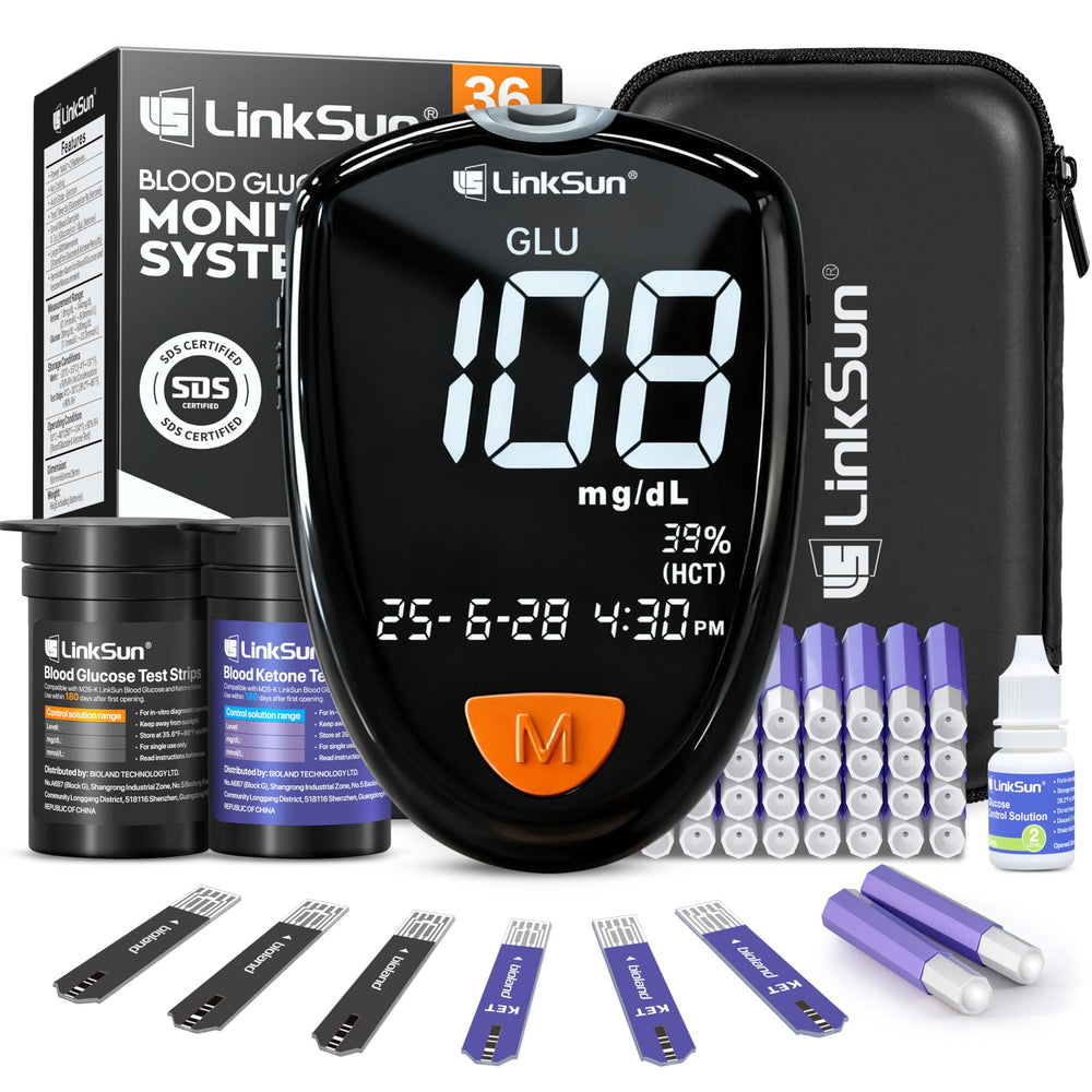 LinkSun M26-K meter front display for easy glucose and ketone readings.