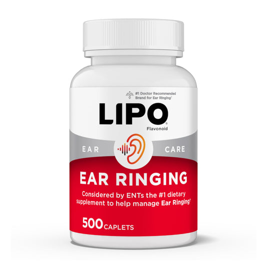 Lipo-Flavonoid ear ringing bottle front view highlighting natural ear health support