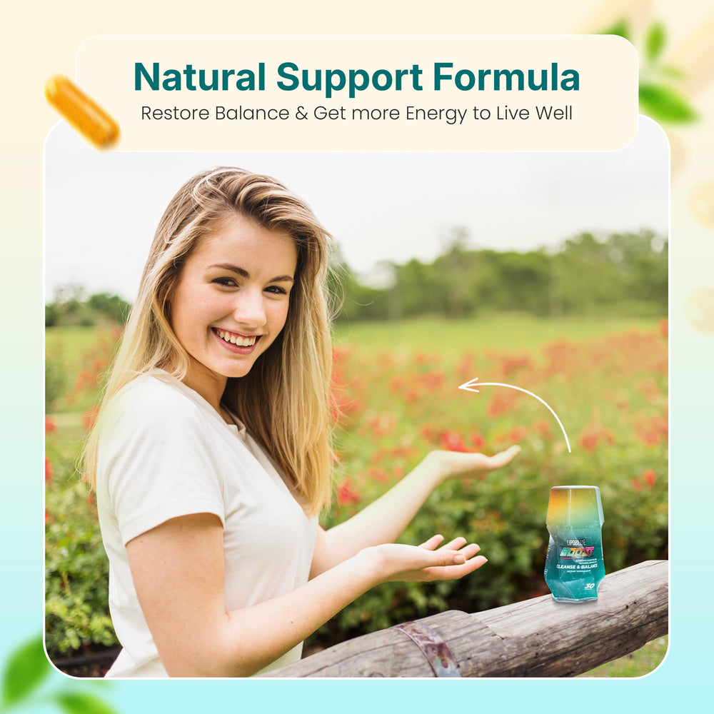 LIPOBLUE BOOST daily-use bottle scene illustrates easy integration into wellness routine.