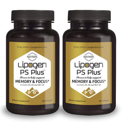 Lipogen PS Plus bottle pour demonstrates controlled dispensing for daily memory support.