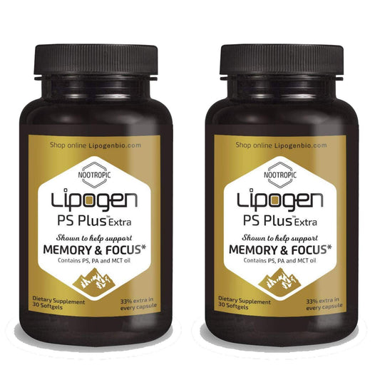 Lipogen PS Plus Extra bottle supports daily focus and memory recall.