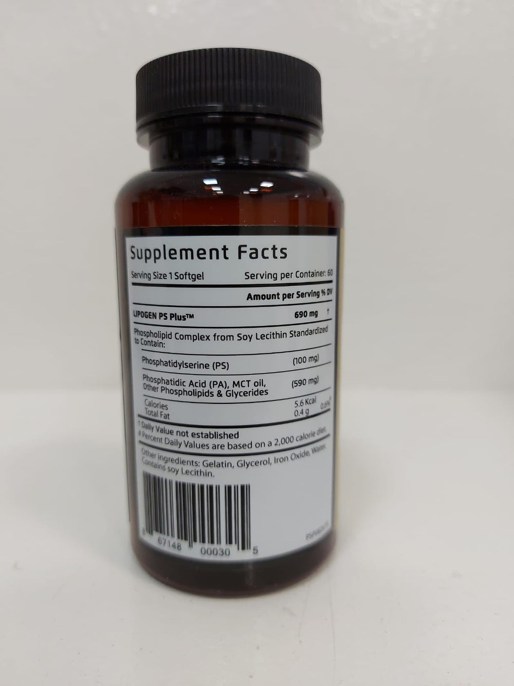 Lipogen PS Plus label detail reveals dose information and quality ingredients for brain health.