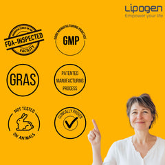 Lipogen PS Plus packaging held in hand for daily use.