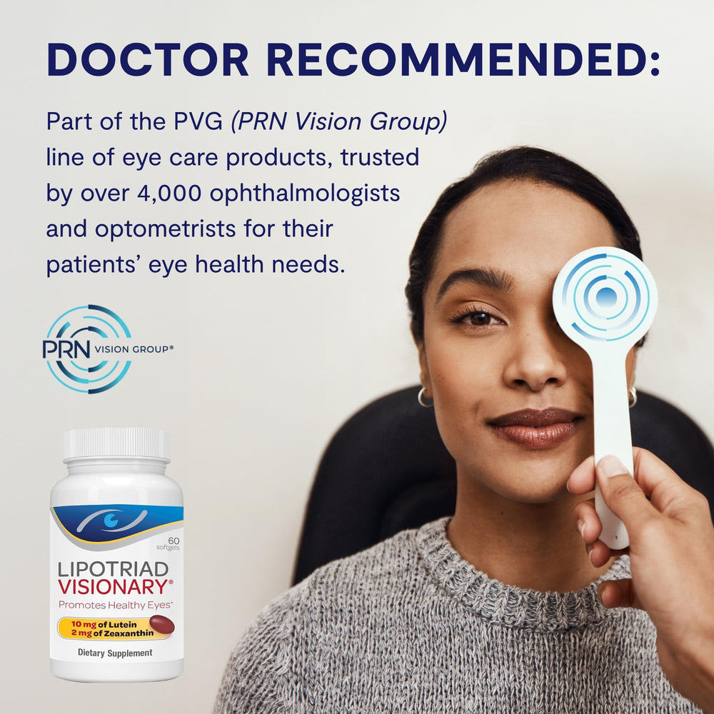 Lipotriad Visionary Eye label front highlights AREDS2 based ingredients and daily use.