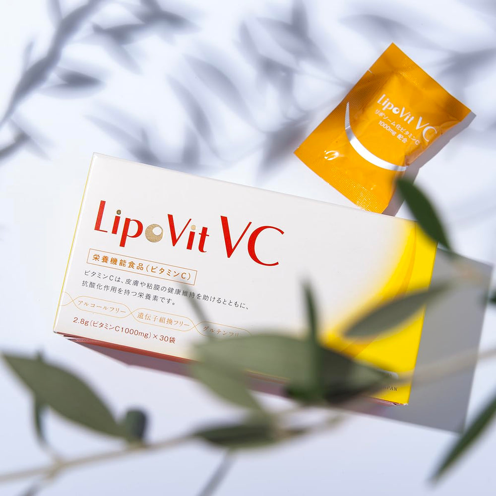Close-up of LipoVit VC bottle label highlighting liposomal technology