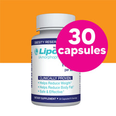 Lipozene bottle side view highlighting label and glucomannan fiber details for weight-management support.