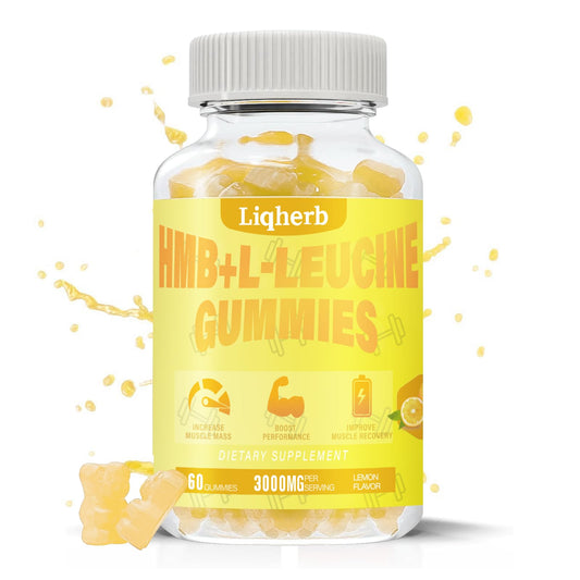 Liqherb HMB and Leucine gummies lemon bottle boosts workout energy.